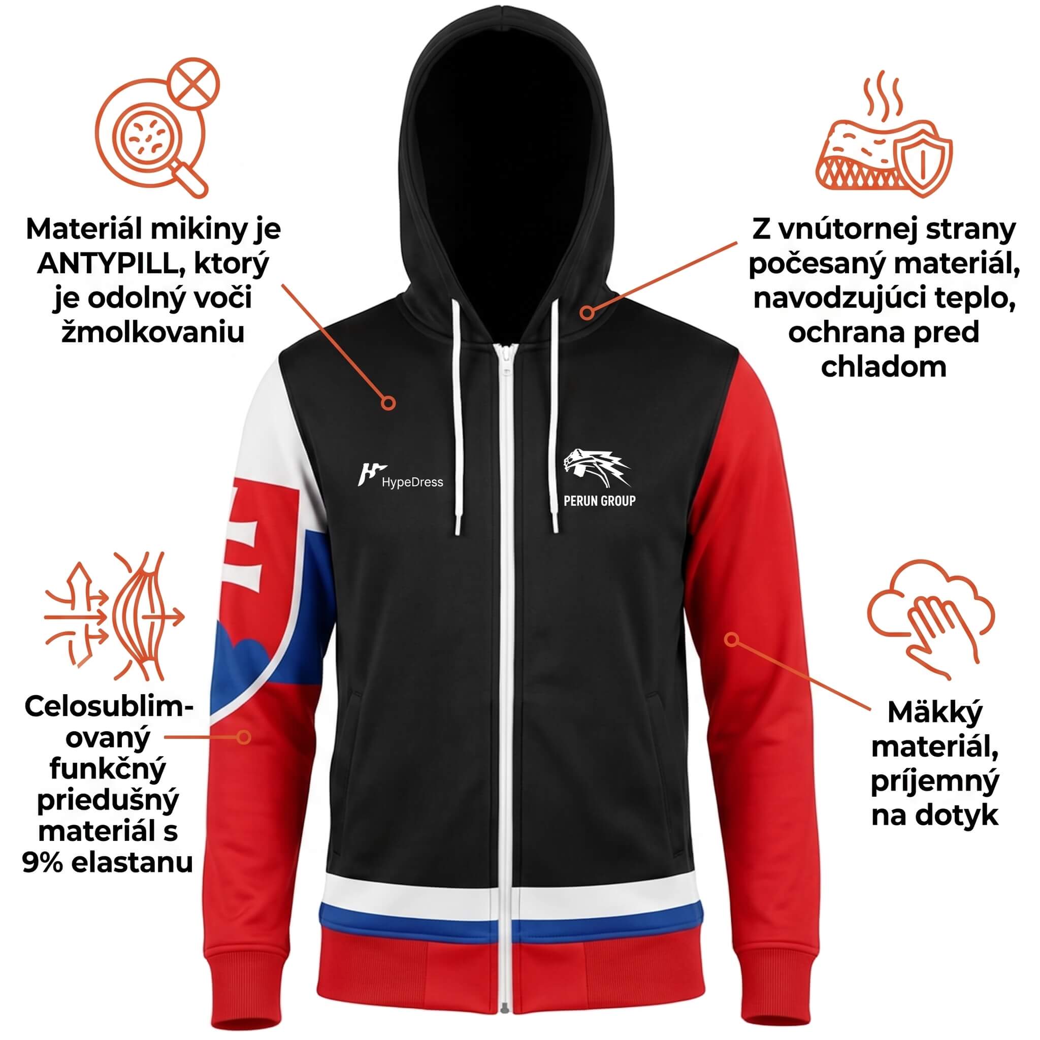 Materiál mikiny PERÚN GROUP – funkčný priedušný úplet s elastanom
