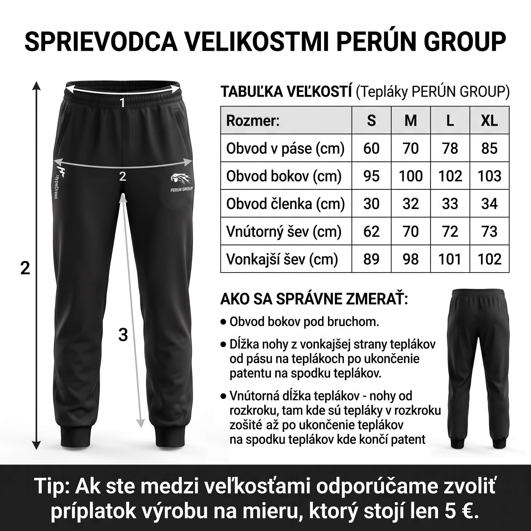 Návod na měření velikosti tepláků PERÚN GROUP