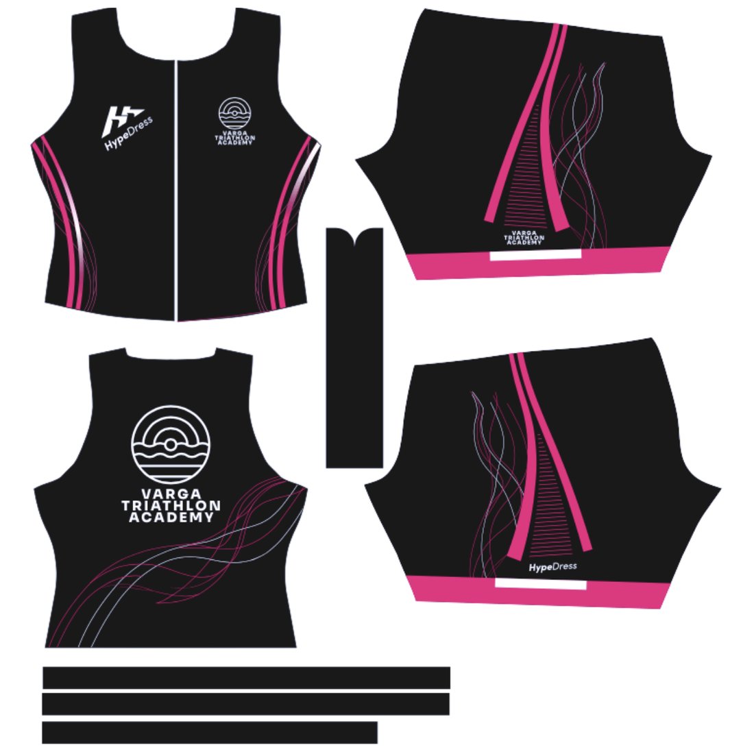 Grafický návrh trisuitu pre Varga Triathlon Academy