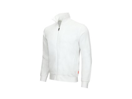 Weiß-Sweatjacke Motion TEX Light hoher Stehkragen Front / White sweat jacket high stand-collar front