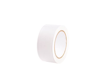 Weißes PVC-Klebeband 33 m Rolle – quergerillte Oberfläche deutlich sichtbar White PVC adhesive tape 33 m roll – cross-ribbed surface clearly visible