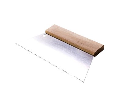 Zahnspachtel 180 mm und 250 mm mit Normalstahlblatt und gewachstem Holzrücken Notched trowel 180 mm and 250 mm with carbon steel blade and waxed wooden back