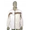 Weiß-graue Fleecejacke ASKON Planam Frontansicht / White-Standard-Passform Ärmelabschluss & Kragen / Standard fit cuffs & collar detail