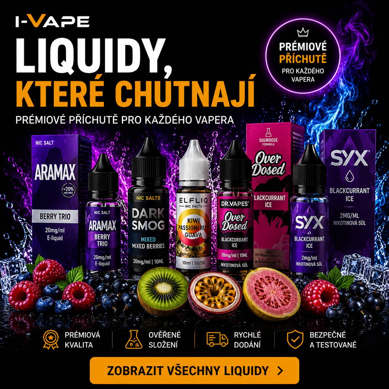 Velký výběr kvalitních E-liquidů prémiových značek