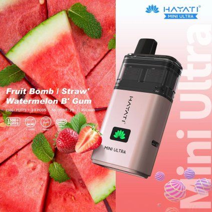 Hayati Mini Ultra 1500 Fruit Bomb Straw Watermelon Bubblegum