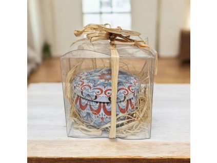 Dárková sada – aromatická svíčka v plechové dóze (světle modrá mandala)