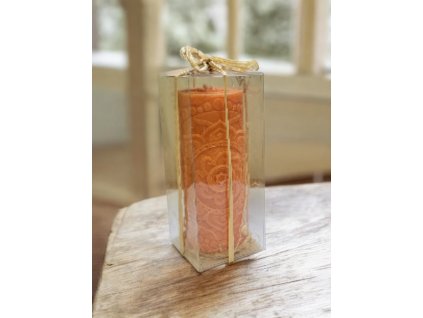 Dárkové balení – mandalová svíčka (oranžová, sojový vosk)