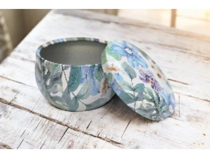 Kovová dóza s květy