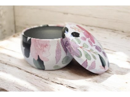 Dekorační plechová dóza s víčkem – růžové akvarelové květy