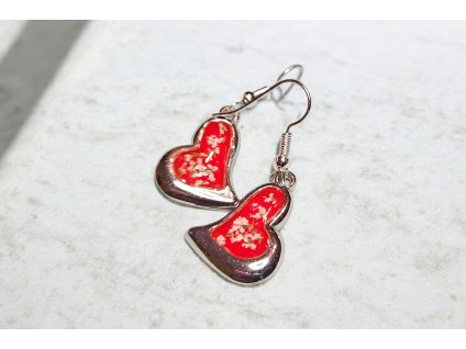 Náušnice Srdce s červeným květem