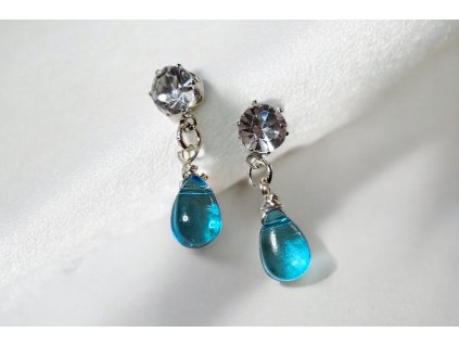 Náušnice s modrou skleněnou kapkou