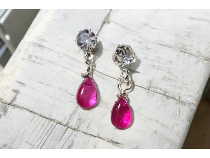 Náušnice se skleněnou slzou – růžové