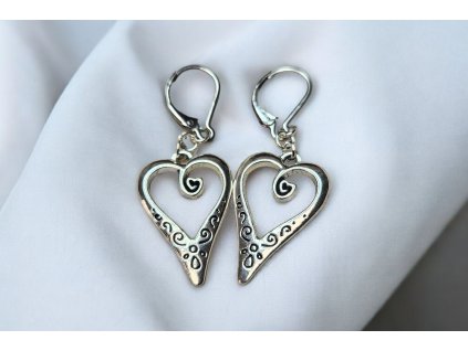 Náušnice srdce – stříbrný tón