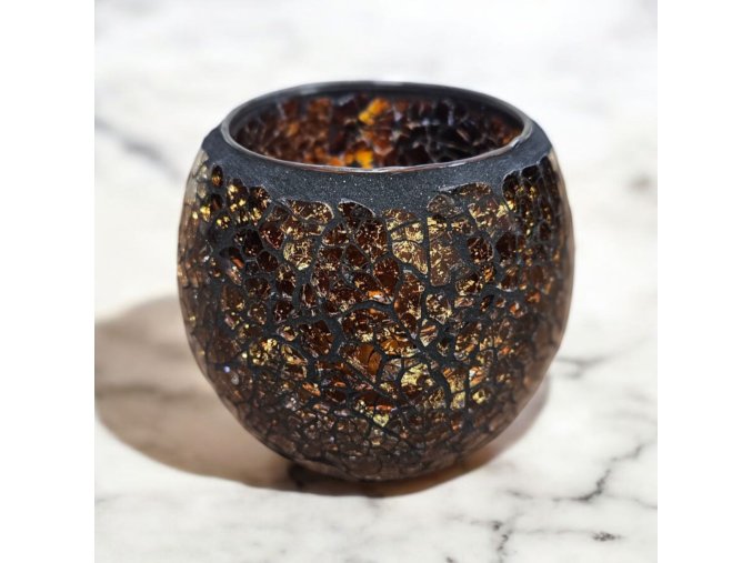 Mozaikový skleněný svícen hnědý