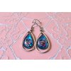 Náušnice - Modré kapky s květinou