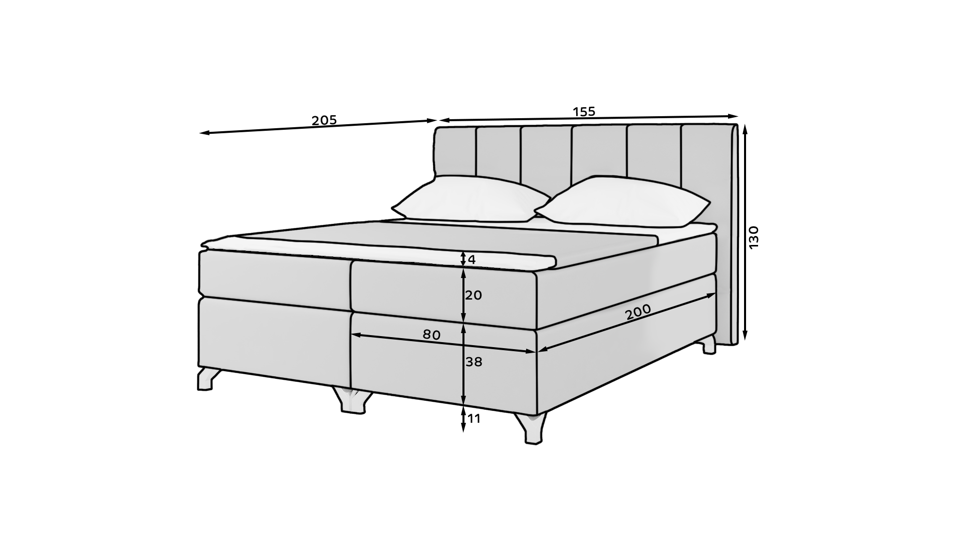 Rozměry postele Amadeo 140 cm