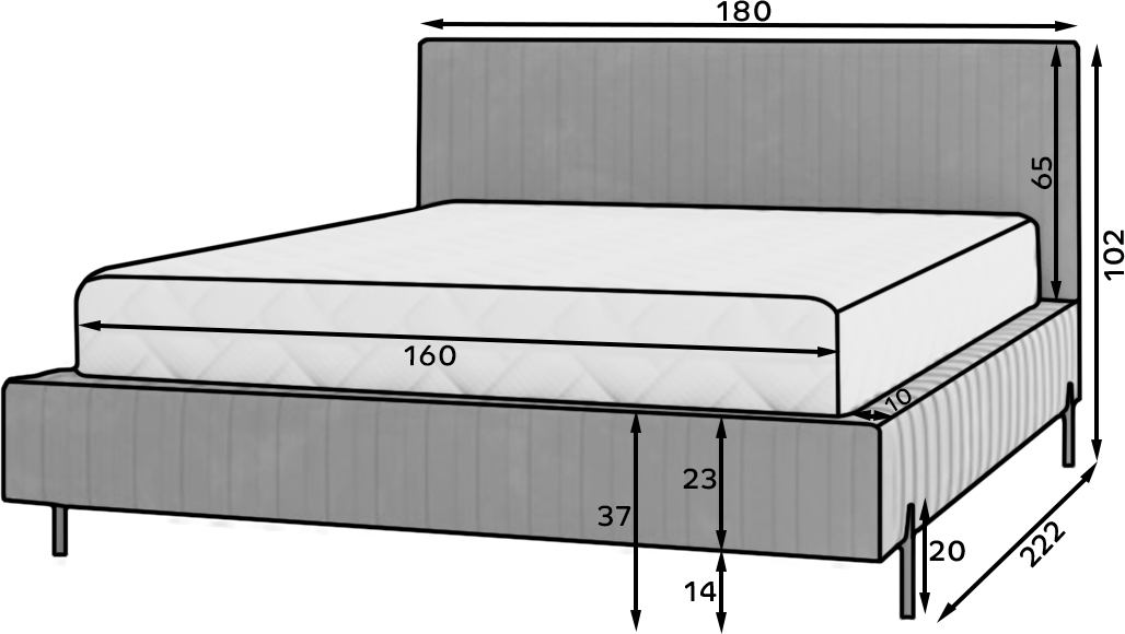 Rozměry postele Plissa 160 cm