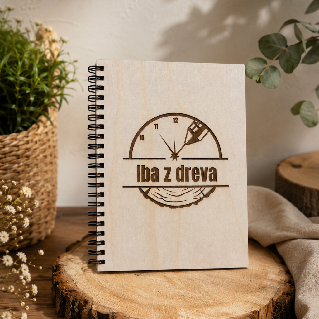 Drevený zápisník A5 s gravírovaným logom