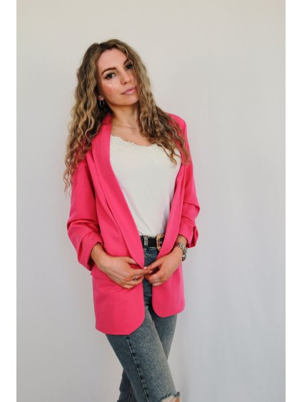 Růžové dámské oversized sako s ohrnutými rukávy | Isabela