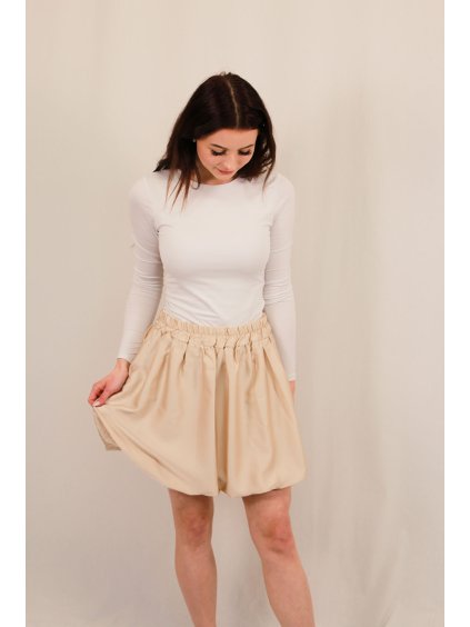 Béžová balónová mini sukně s elastickým pasem | Leontine