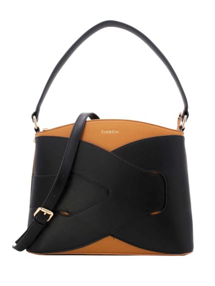 dvoubarevna kabelka s cernym pruhem a hnedym telem