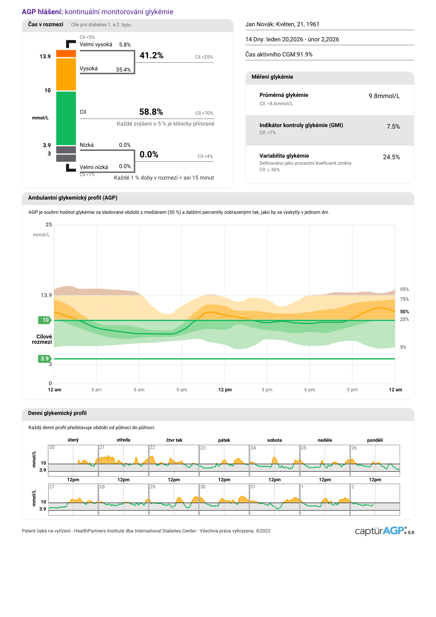 Ukázka AGP reportu v aplikaci iCan CGM