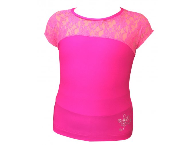 Tričko ICEDREAM s krajkou - neon růžové