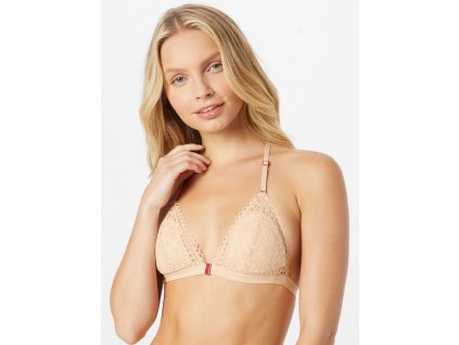 Trojuholníková braletka Scandale Éco-lingerie s galónovou čipkou a čipkovaným chrbtom béžová (Veľkosť XXL)