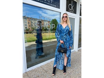 Guess midi šaty- modré leopardové (Veľkosť M)