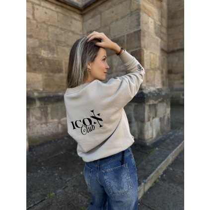 Mikina ICON CLUB bez kapuci - béžová