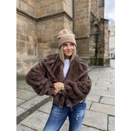 Krátký kožich Twinset z umělé kožešiny- 252AT2191 hnědý
