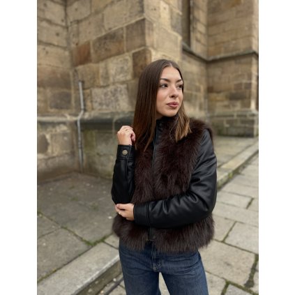 Bunda Twinset z imitace kůže - 252TP2420 hnědá