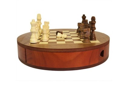 Kruhová Dřevěná Šachová Sada 30cm