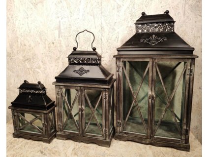 Dřevěná lucerna Versaille - sada 3ks luceren 74cm, 54cm a 35cm