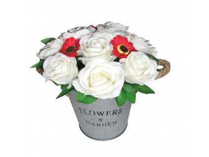 Velká mýdlová kytice s růžemi - Bílá