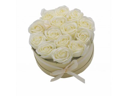 Dárkový Box z Mýdlových Květů 14 Krémových Růží Kruh