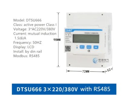 Elektroměr CHINT, 3x220V/6A, Modbus - bez cívek