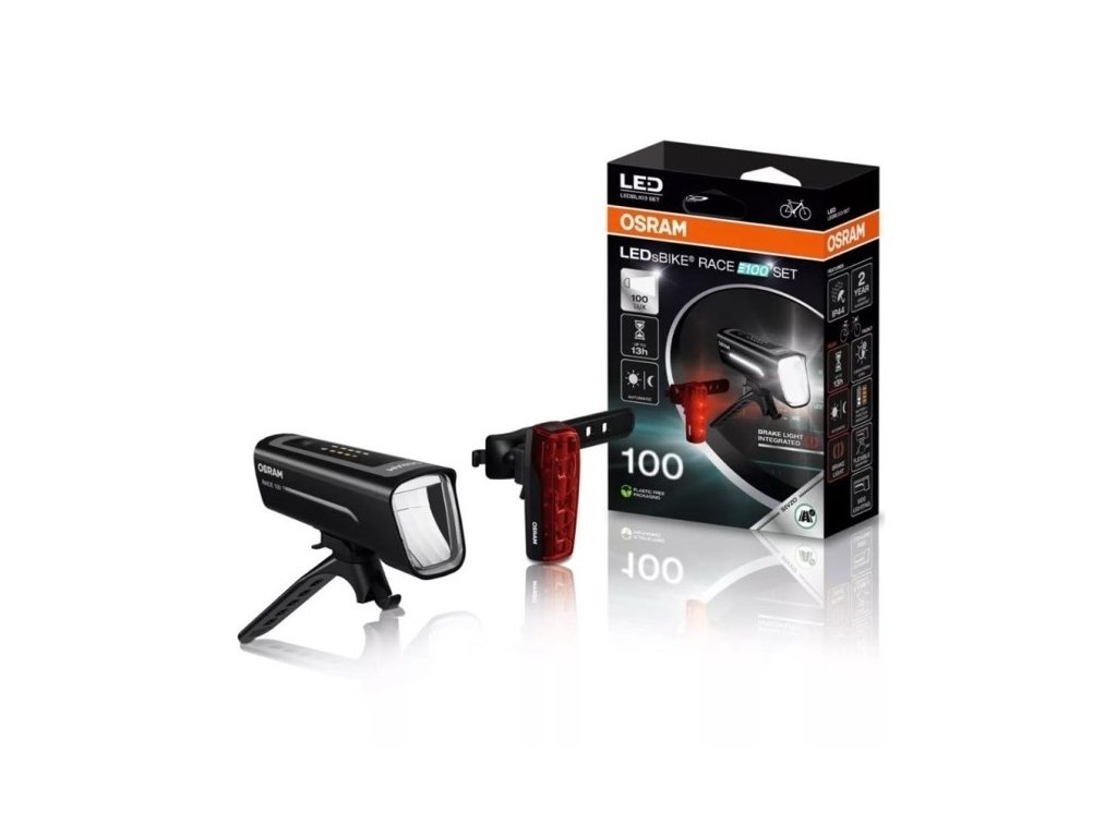 Bike Lamp LEDs BIKE RACE LED (Mounting location: front/rear), light color: white/red, housing color: black, lithium ion, light - flashing/steady, plastic