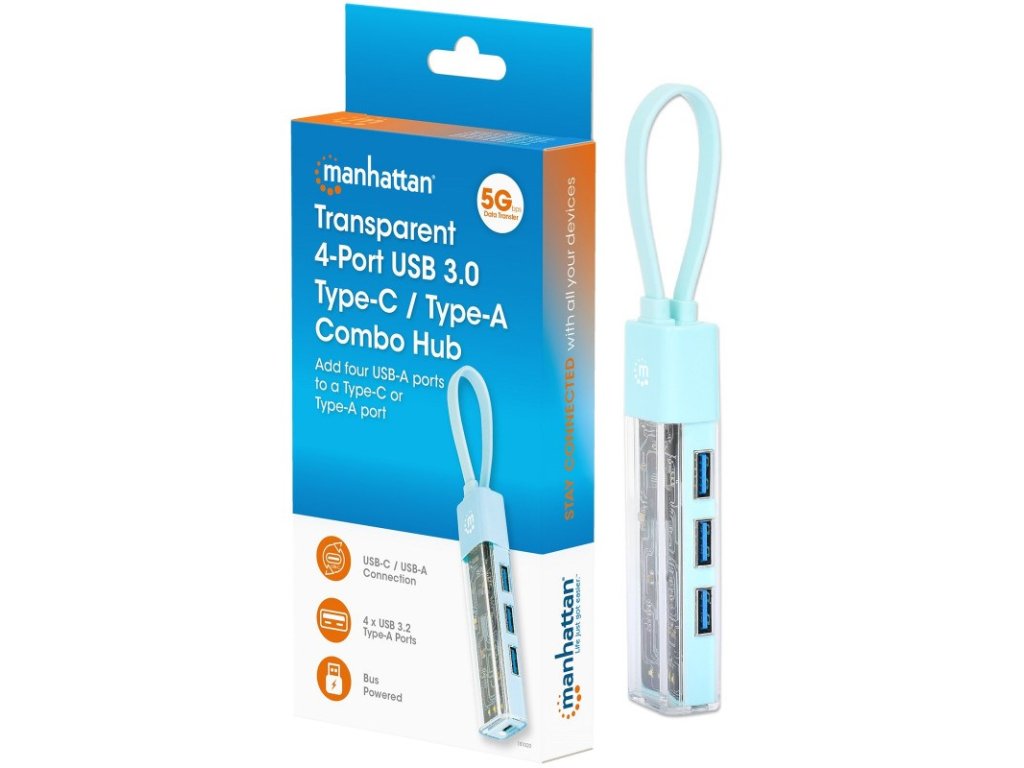 USB 3.2 Gen1 Type-C/A Hub 4x USB-A 3.0 Passive Transparent