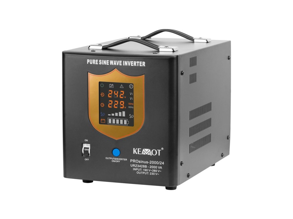 Uninterruptible power supply KEMOT PROsinus-2000/24 converter with pure sine wave and charging function 24V 230V 2000VA/1400W - black color