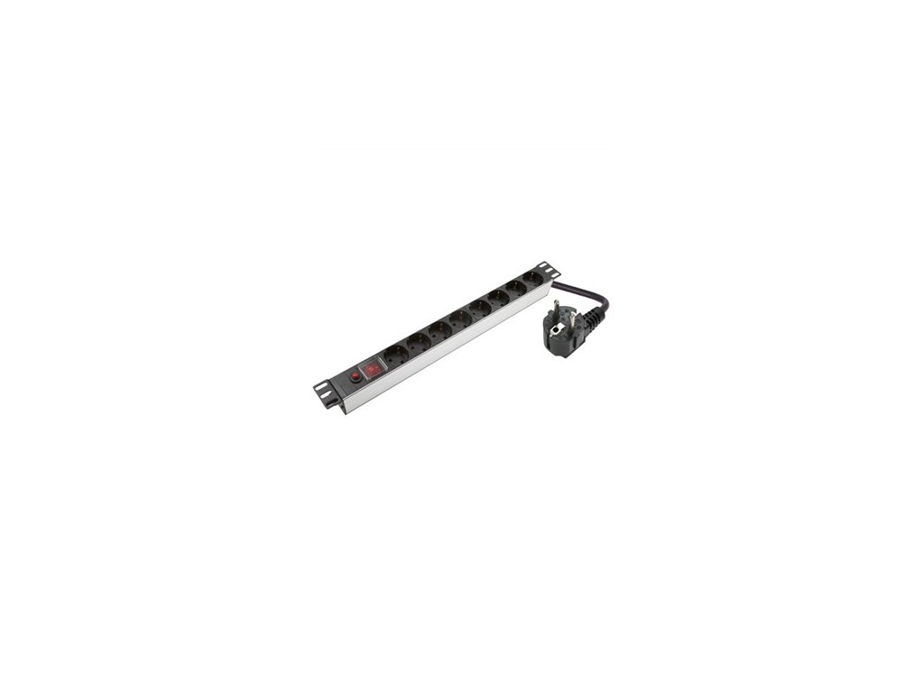 SOMI Networks | 1U, 19”, 8x Schuko Aluminium PDU Power Panel | PDU08SASO | Silver | With Switch and Surge Protector; Schuko Input; Cord 1.8m