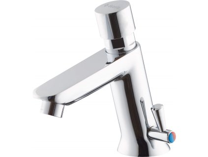 Timed washbasin mixer with temperature control - without closing the drain
