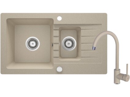 Granite sink with 1.5-bowl faucet with drainer