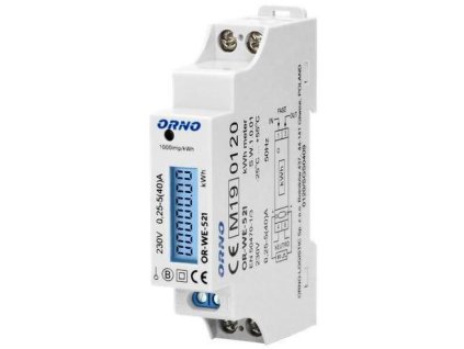 ORNO 1 Phase Electricity Meter, 40A, MID, Pulse Output, Backlight, 1 Module