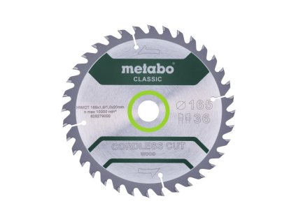 METABO CIRCULAR SAW BLADE HW/CT 165x20x36Z CORDLESS CUT WOOD CLASSIC