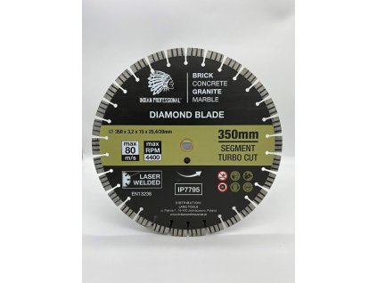 SEGMENT TURBO CUT DIAMOND BLADE 350mm INDIAN PROFESSIONAL 15mm