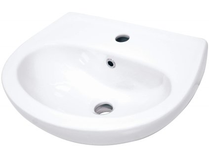 Wall-mounted ceramic washbasin with space for a tap