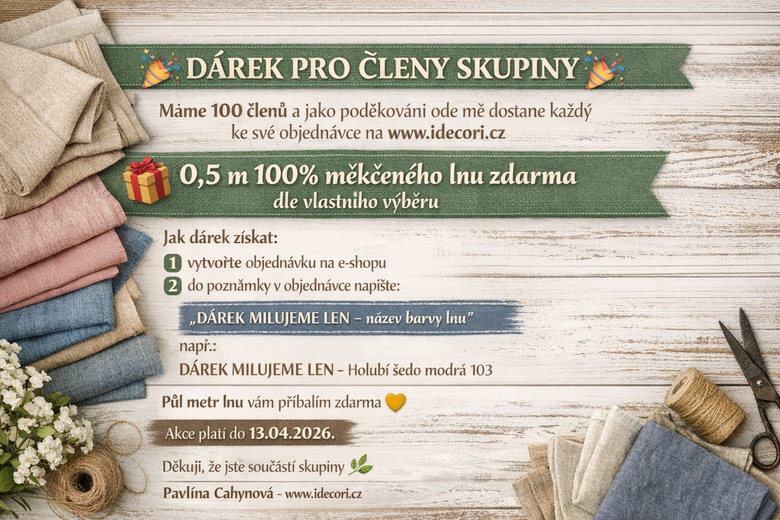 Dárek 1/2 metru 100% měkčeného lnu