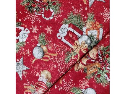 GOBELÍNOVÁ METRÁŽ - Španělsko / vánoce v červeném - šíře látky 140cm
