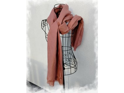 Šál ze 100% měkčeného lnu-vintage korálová